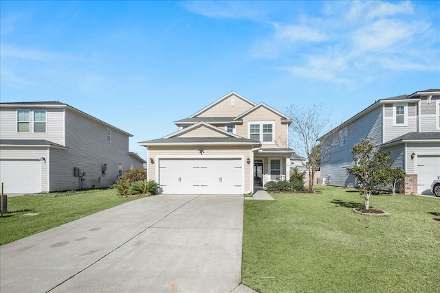 traditional-style house featuring driveway and a front lawn