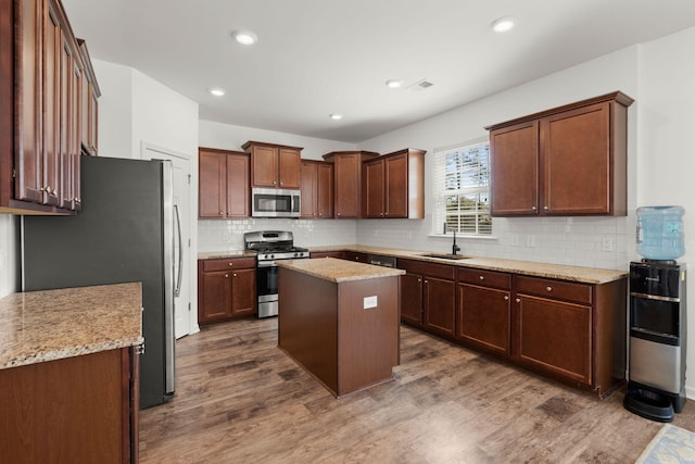 686 Redbud Ln, Summerville, SC 29486 - kitchen with a sink, a center island, appliances with stainless steel finishes, and dark wood finished floors