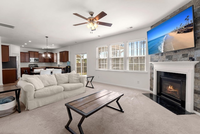 686 Redbud Ln, Summerville, SC 29486 - living area with recessed lighting, baseboards, ceiling fan, and visible vents