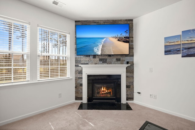 686 Redbud Ln, Summerville, SC 29486 - interior details featuring carpet, baseboards, a fireplace, and visible vents