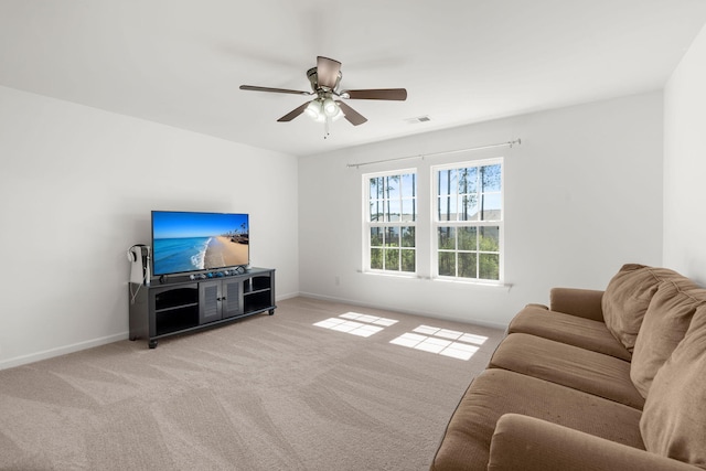 686 Redbud Ln, Summerville, SC 29486 - living room with ceiling fan, baseboards, light colored carpet, and visible vents