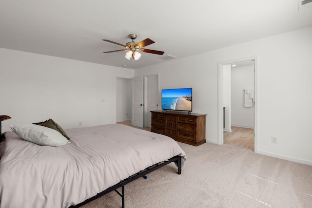 686 Redbud Ln, Summerville, SC 29486 - bedroom featuring light colored carpet, visible vents, baseboards, and a ceiling fan