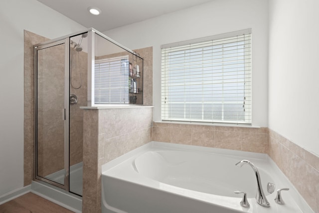 686 Redbud Ln, Summerville, SC 29486 - bathroom with a garden tub, recessed lighting, and a shower stall
