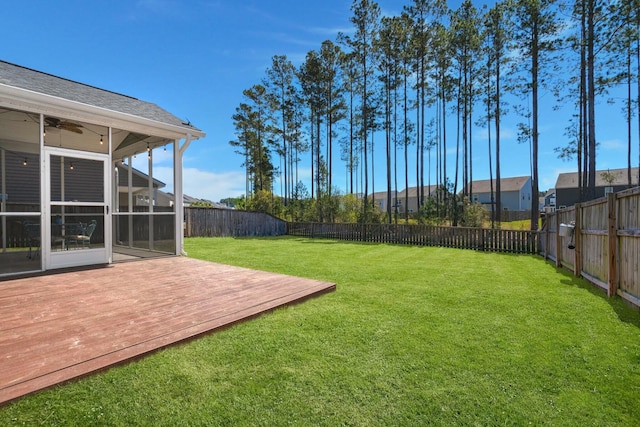 686 Redbud Ln, Summerville, SC 29486 - view of yard with a sunroom, a ceiling fan, a fenced backyard, and a deck