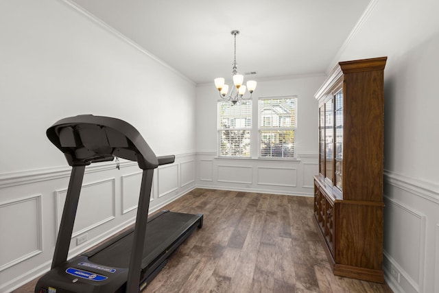 686 Redbud Ln, Summerville, SC 29486 - exercise area with ornamental molding, a healthy amount of sunlight, a chandelier, and wood finished floors