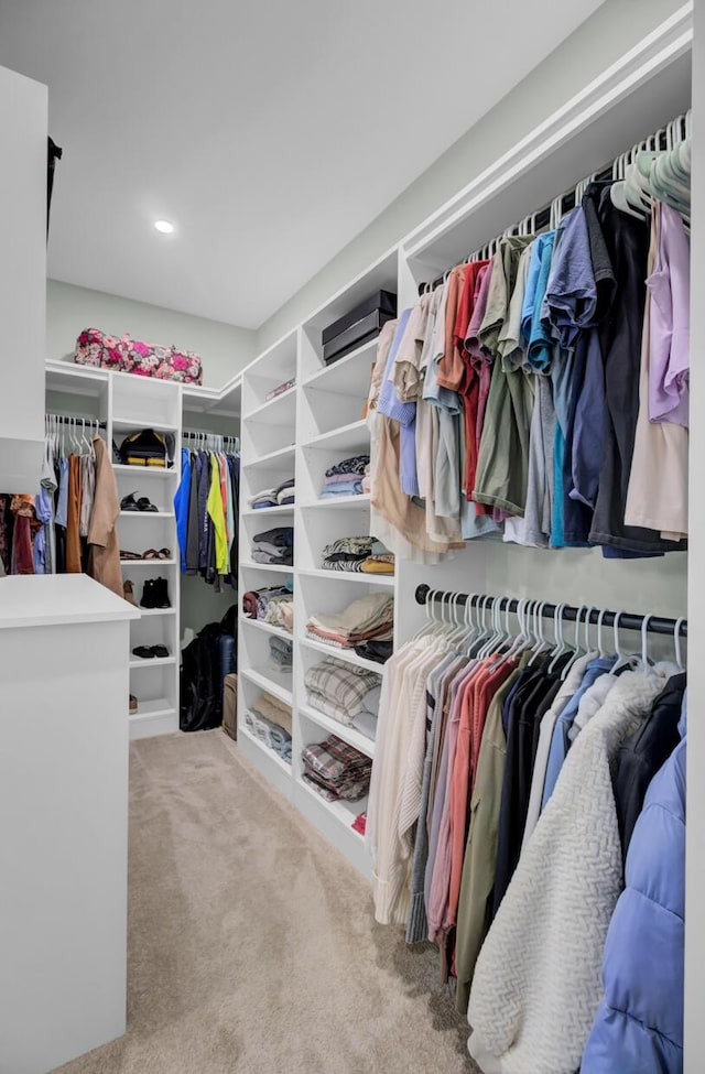 spacious closet featuring light carpet