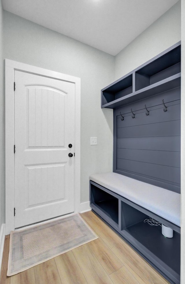 mudroom with hardwood / wood-style flooring