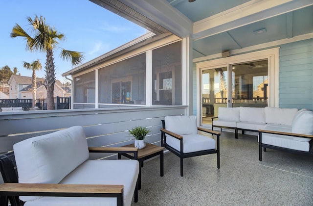 view of patio with outdoor lounge area and a balcony