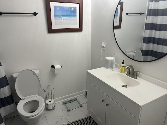 1866 Ashley Hall Rd, Charleston, SC 29407 - bathroom featuring marble look tiles, toilet, vanity, and baseboards