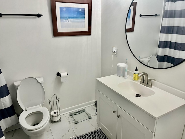 1866 Ashley Hall Rd, Charleston, SC 29407 - bathroom featuring marble look tile flooring, toilet, baseboards, and vanity