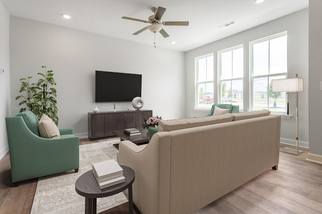 125 Brown Swiss Cir, Summerville, SC 29483 - living room with a ceiling fan, recessed lighting, baseboards, light wood finished floors, and visible vents