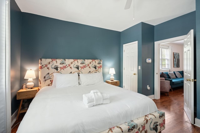 167 Coming St, Charleston, SC 29403 - bedroom with wood finished floors, ceiling fan, and baseboards