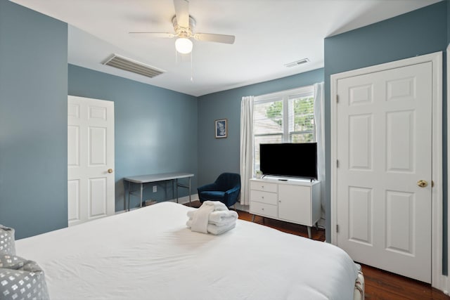 167 Coming St, Charleston, SC 29403 - bedroom featuring dark wood-style flooring and a ceiling fan