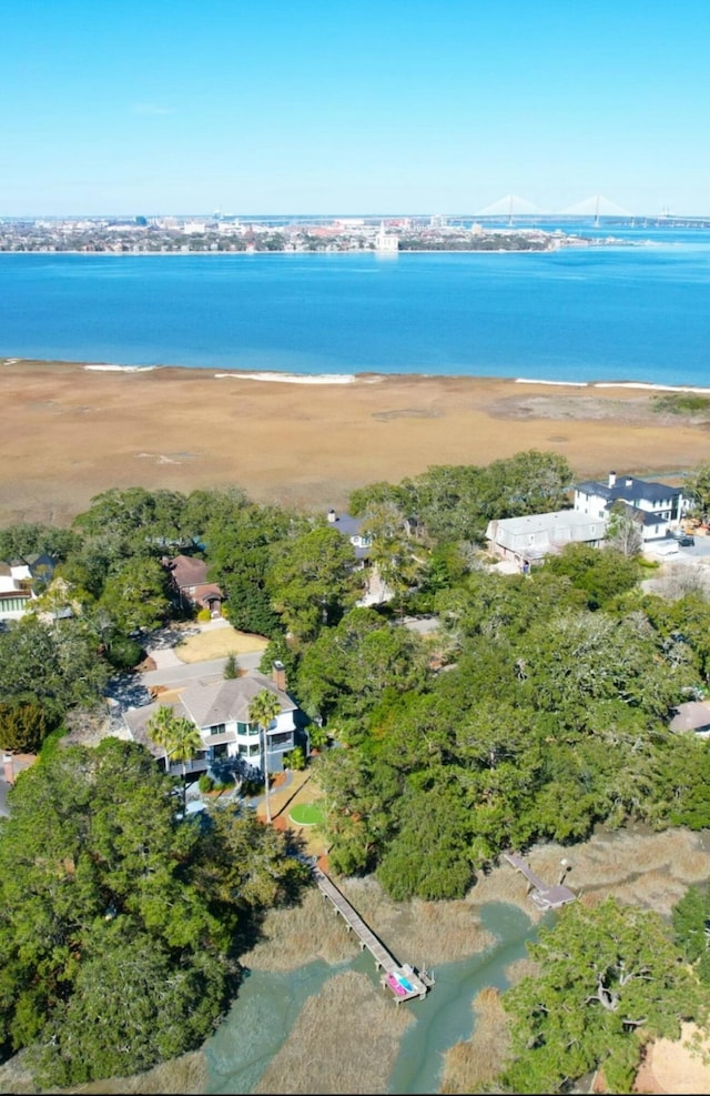 aerial view featuring a water view