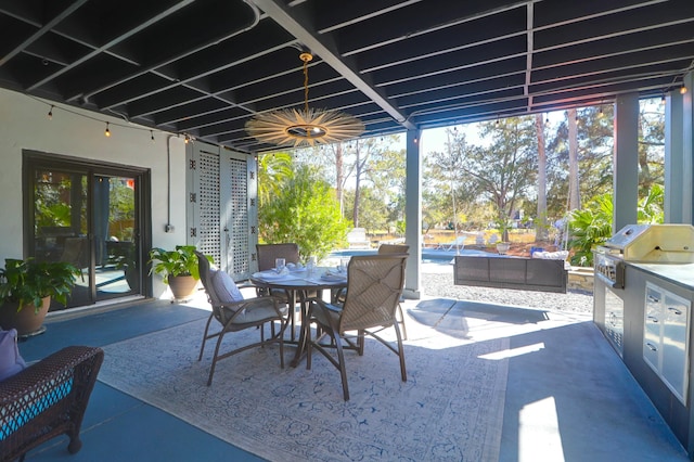 view of patio featuring outdoor dining space, a grill, area for grilling, and an outdoor hangout area