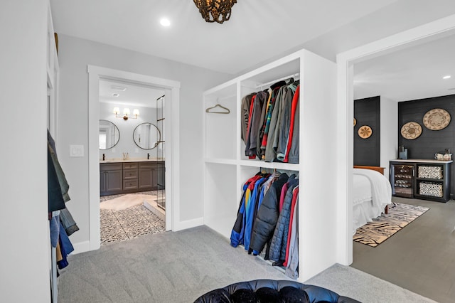 spacious closet with light colored carpet