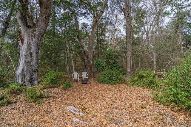 view of yard with a view of trees