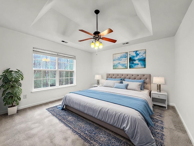 bedroom featuring carpet flooring and ceiling fan