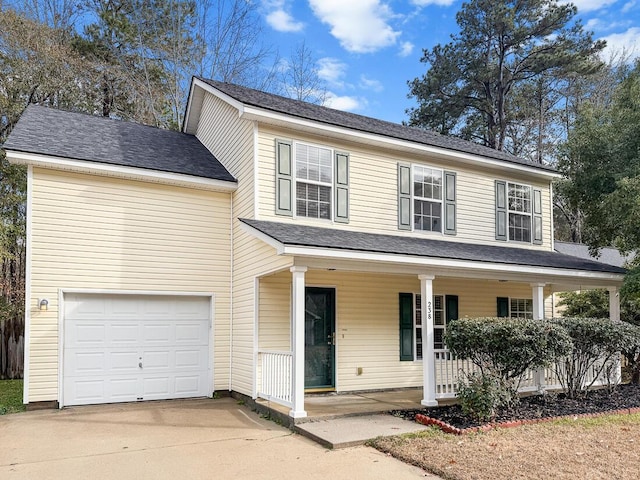 view of front facade with a porch and a garage