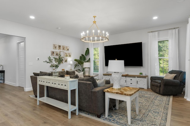 1130 Plantation Overlook Dr, Moncks Corner, SC 29461 - living area with a chandelier, light wood-style flooring, and recessed lighting