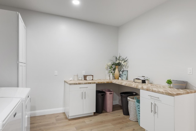 1130 Plantation Overlook Dr, Moncks Corner, SC 29461 - washroom featuring independent washer and dryer, cabinet space, light wood-style flooring, and recessed lighting