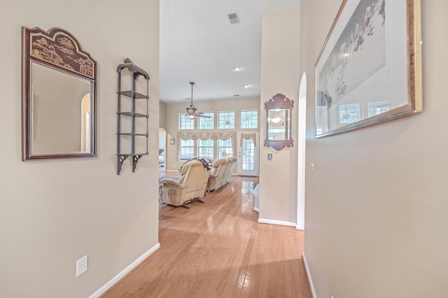 hall featuring light wood-type flooring