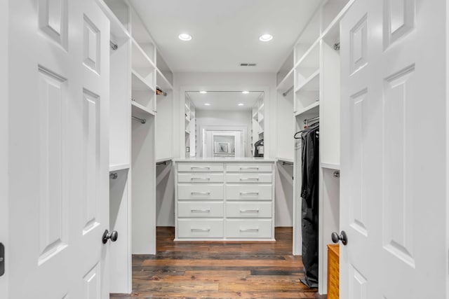 spacious closet featuring dark hardwood / wood-style floors