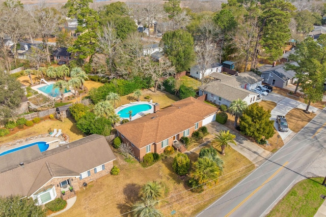 drone / aerial view with a residential view