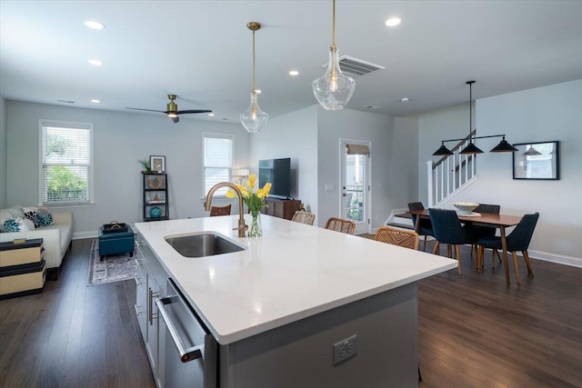 2017 Geranium Ln, Johns Island, SC 29455 - kitchen featuring open floor plan, stainless steel dishwasher, recessed lighting, healthy amount of natural light, and dark wood-type flooring