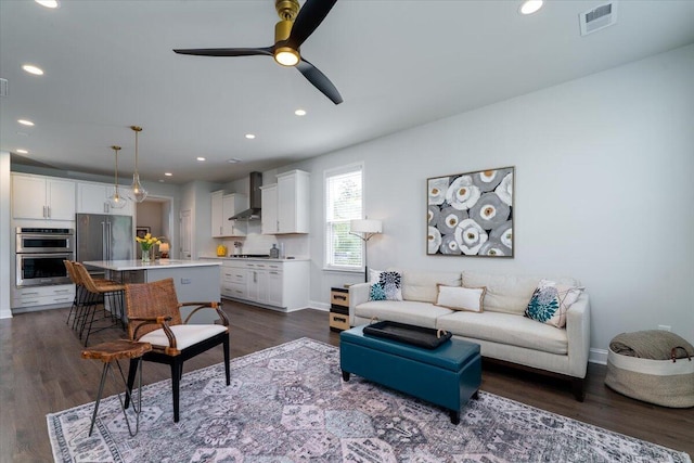 2017 Geranium Ln, Johns Island, SC 29455 - living area featuring ceiling fan, dark wood-style floors, and recessed lighting