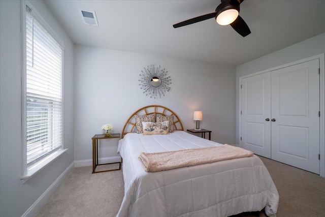 2017 Geranium Ln, Johns Island, SC 29455 - bedroom featuring light carpet, a closet, and a ceiling fan