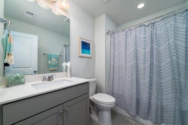2017 Geranium Ln, Johns Island, SC 29455 - bathroom featuring vanity, tile patterned floors, a shower with curtain, and recessed lighting