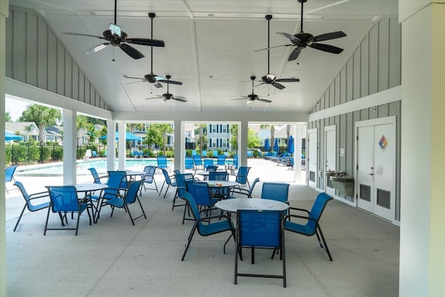 2017 Geranium Ln, Johns Island, SC 29455 - view of patio with a community pool, ceiling fan, and outdoor dining space