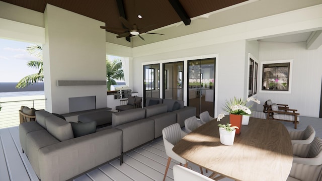 11 Tabby Ln, Isle Of Palms, SC 29451 - wooden terrace featuring a water view, ceiling fan, and outdoor lounge area