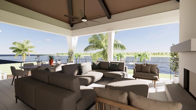11 Tabby Ln, Isle Of Palms, SC 29451 - view of patio featuring a water view, ceiling fan, an outdoor hangout area, and a balcony