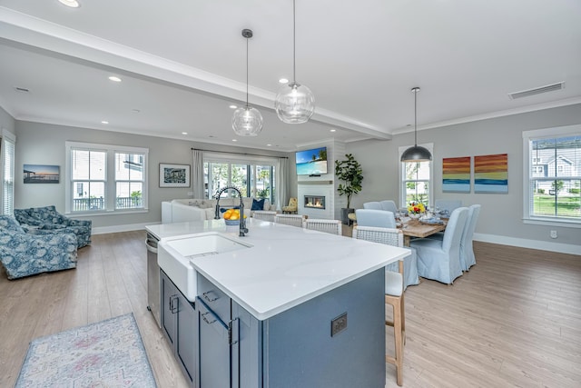 2282 Braided Ln, Mount Pleasant, SC 29466 - kitchen featuring recessed lighting, open floor plan, light wood-style flooring, and a sink