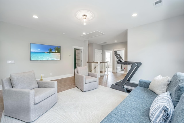2282 Braided Ln, Mount Pleasant, SC 29466 - living area featuring wood finished floors, attic access, visible vents, and recessed lighting