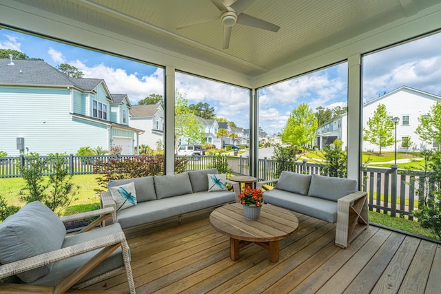 2282 Braided Ln, Mount Pleasant, SC 29466 - sunroom with a residential view, an outdoor living space, and a ceiling fan