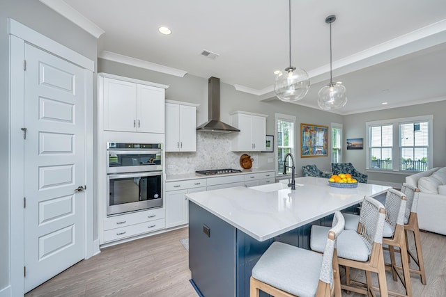 2282 Braided Ln, Mount Pleasant, SC 29466 - kitchen featuring tasteful backsplash, wall chimney range hood, a sink, stainless steel appliances, and open floor plan