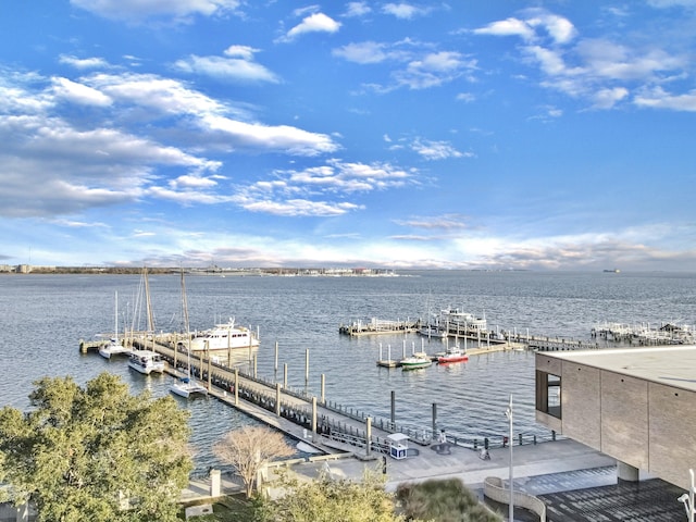 dock area featuring a water view