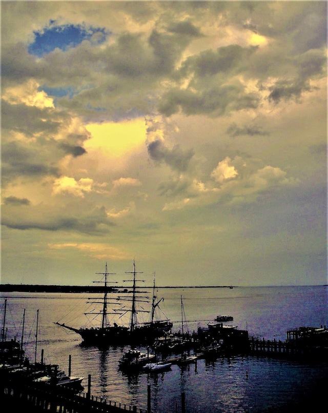 property view of water featuring a dock