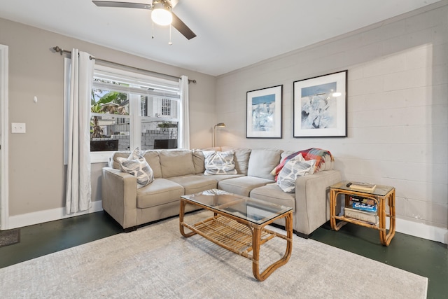 4619 Jenkins Ave Unit 1-4, North Charleston, SC 29405 - living room with concrete flooring, ceiling fan, and baseboards