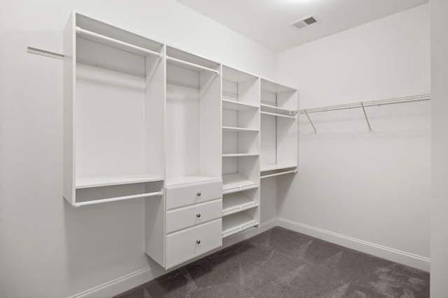 spacious closet with dark carpet