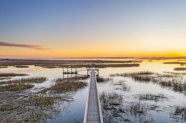 view of dock with a water view