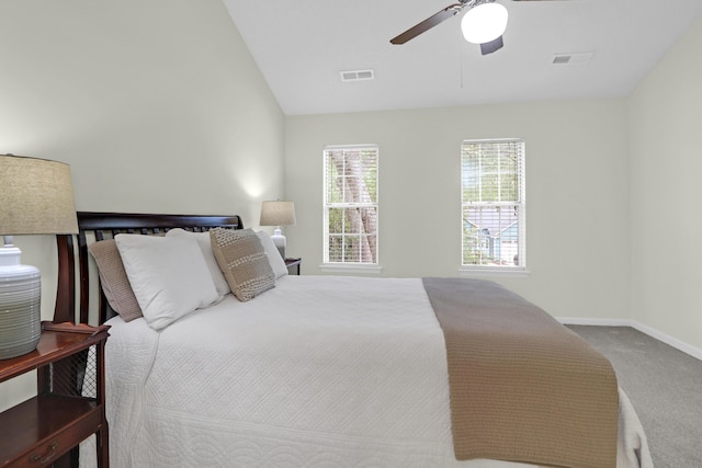 1394 Center Lake Dr, Mount Pleasant, SC 29464 - bedroom featuring carpet flooring, baseboards, ceiling fan, and lofted ceiling