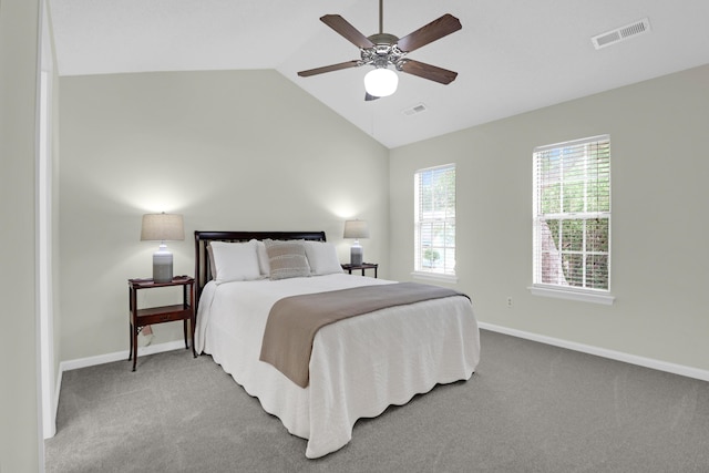 1394 Center Lake Dr, Mount Pleasant, SC 29464 - bedroom featuring carpet, vaulted ceiling, baseboards, and ceiling fan