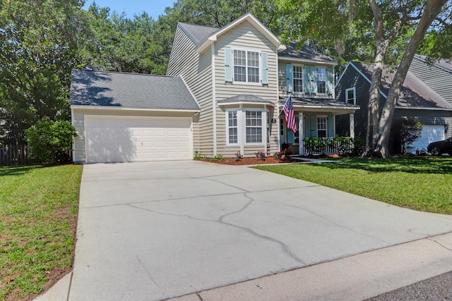 1394 Center Lake Dr, Mount Pleasant, SC 29464 - traditional-style house with a garage, concrete driveway, a front lawn, and roof with shingles