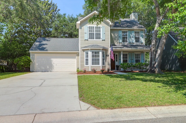 1394 Center Lake Dr, Mount Pleasant, SC 29464 - traditional home featuring driveway, a garage, a chimney, and a front lawn