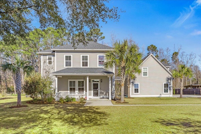 view of front facade featuring a porch and a front yard