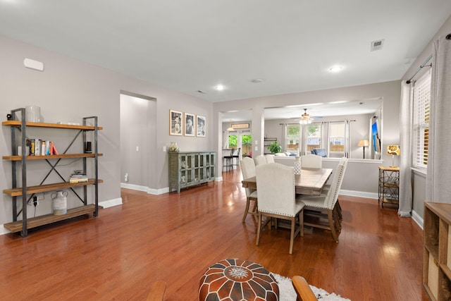 7030 Billberry St, Hanahan, SC 29410 - dining space with wood finished floors, a ceiling fan, and recessed lighting